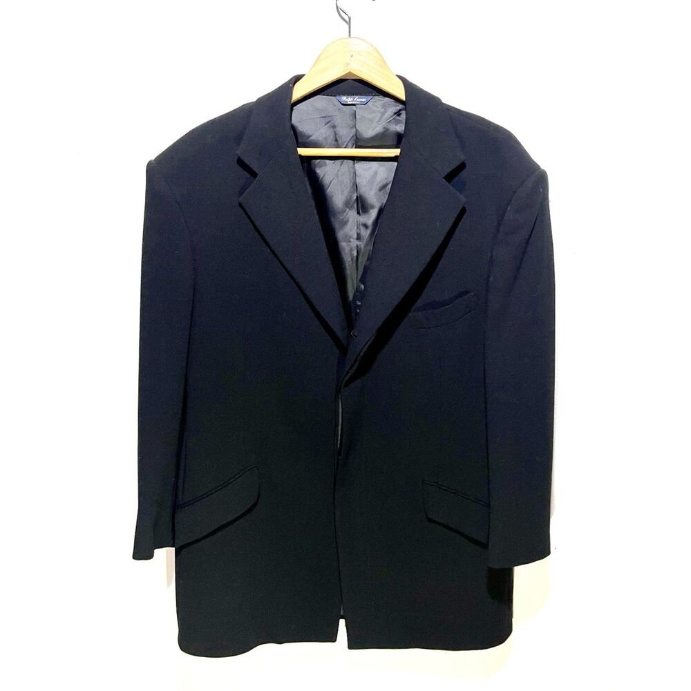 Ralph Lauren Wool sport coat USA made black covered buttons men's 46 R